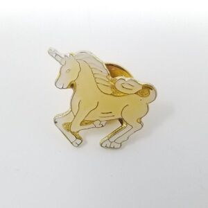 Vintage Little Enamel Unicorn, Yellow Lapel Pin Brooch, 80s Estate